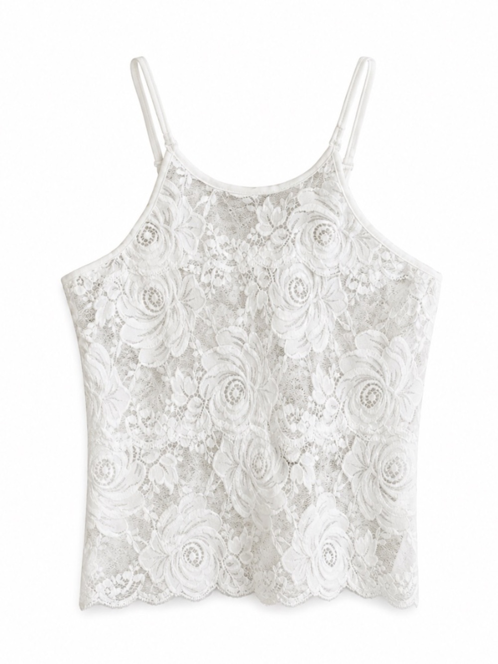 4/$20➡️ Vintage 90s White Lace Cami Flower Detail Straps – Size Small EUC